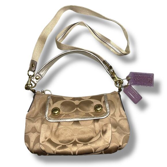 Y2K Coach Poppy Signature Jacquard Sateen Groovy Hobo Bag Crossbody Gold - Picture 1 of 16